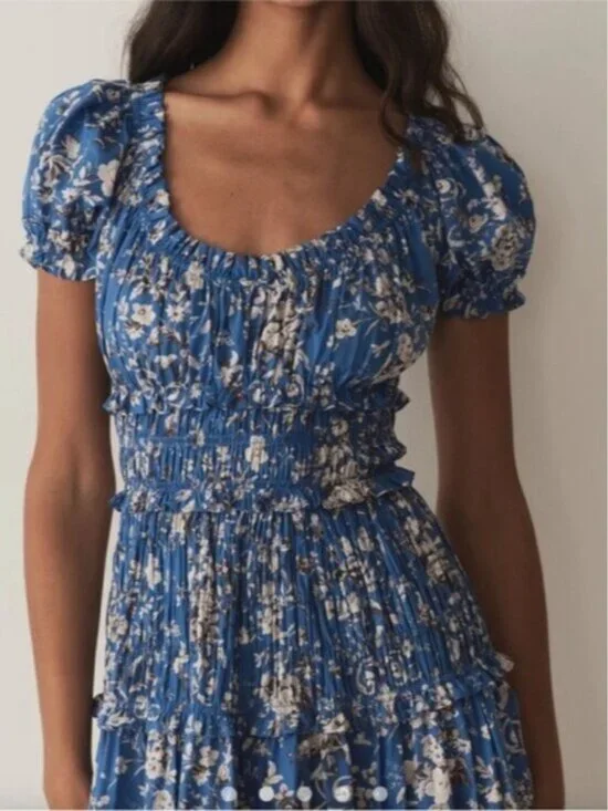 Doen Women's Leanne Jardins de La Fontaine Dress Floral Blue Maxi Dress xs - Picture 2 of 11